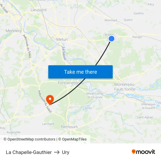 La Chapelle-Gauthier to Ury map