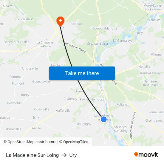 La Madeleine-Sur-Loing to Ury map
