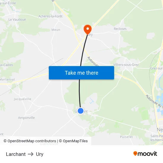 Larchant to Ury map