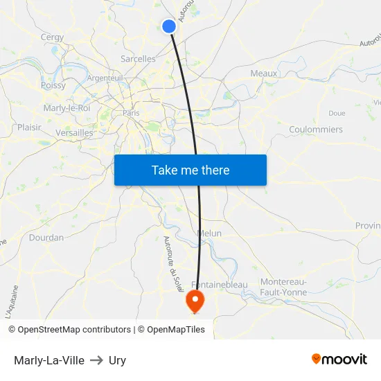 Marly-La-Ville to Ury map
