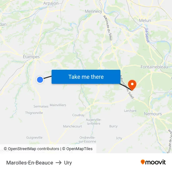 Marolles-En-Beauce to Ury map