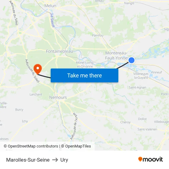 Marolles-Sur-Seine to Ury map