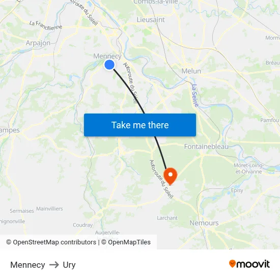 Mennecy to Ury map