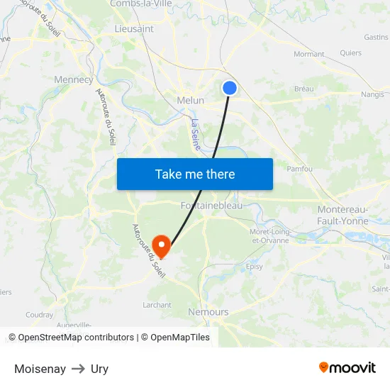 Moisenay to Ury map