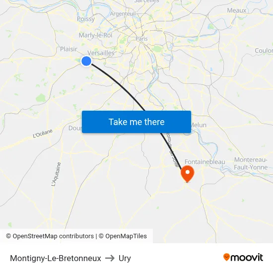 Montigny-Le-Bretonneux to Ury map
