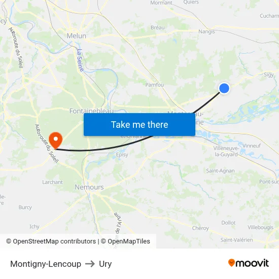Montigny-Lencoup to Ury map