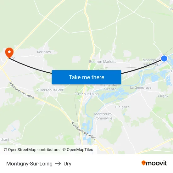 Montigny-Sur-Loing to Ury map