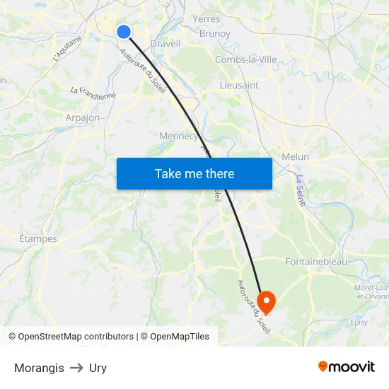 Morangis to Ury map