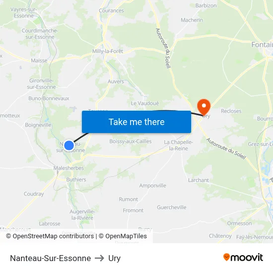 Nanteau-Sur-Essonne to Ury map