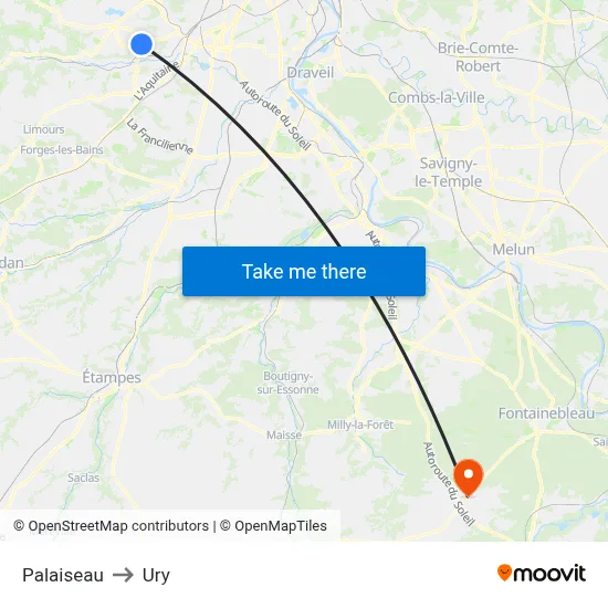 Palaiseau to Ury map