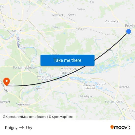 Poigny to Ury map