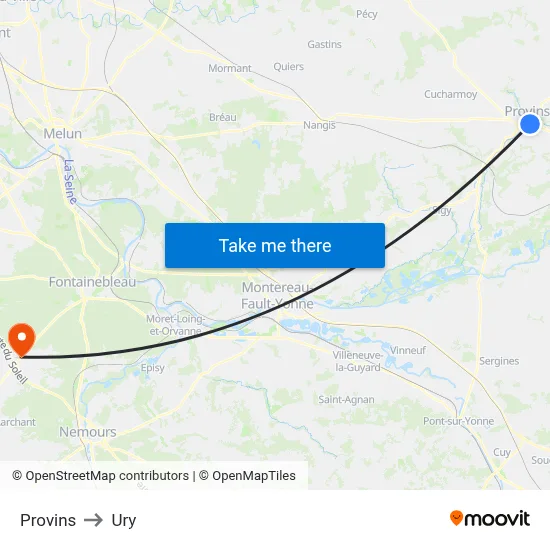 Provins to Ury map
