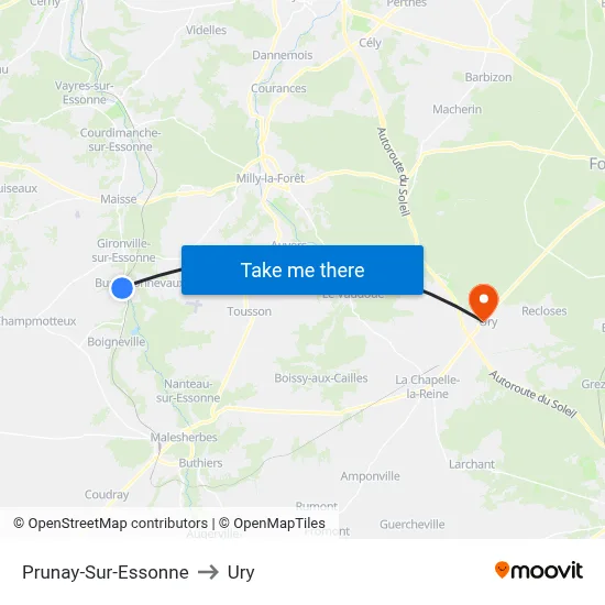Prunay-Sur-Essonne to Ury map