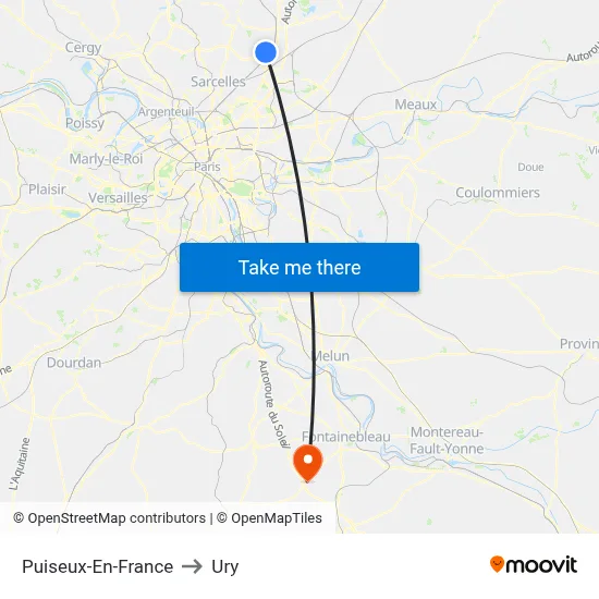 Puiseux-En-France to Ury map