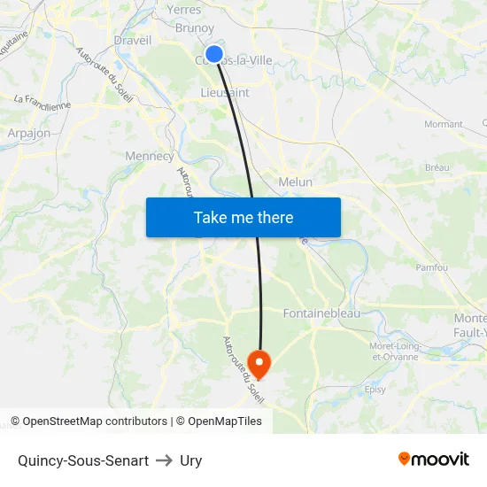 Quincy-Sous-Senart to Ury map