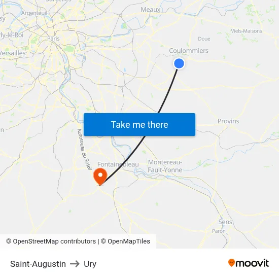 Saint-Augustin to Ury map