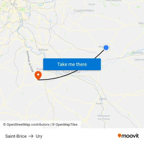 Saint-Brice to Ury map