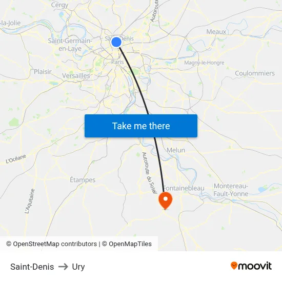 Saint-Denis to Ury map