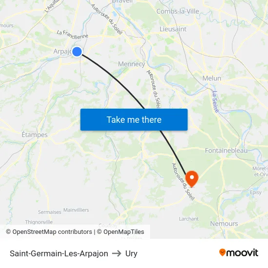 Saint-Germain-Les-Arpajon to Ury map