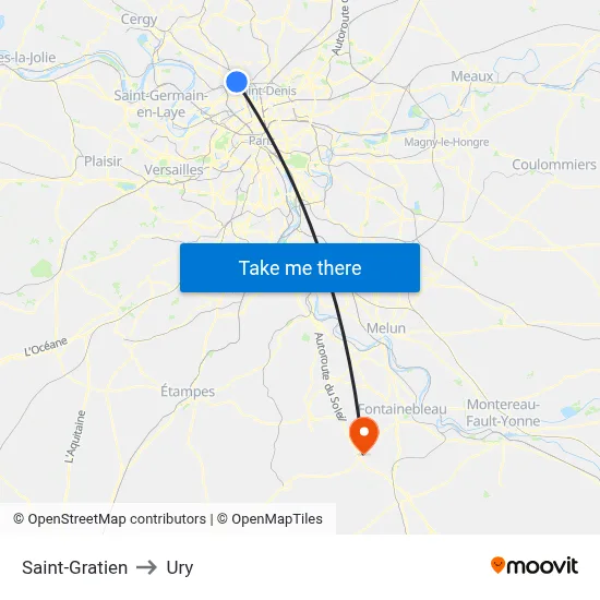 Saint-Gratien to Ury map