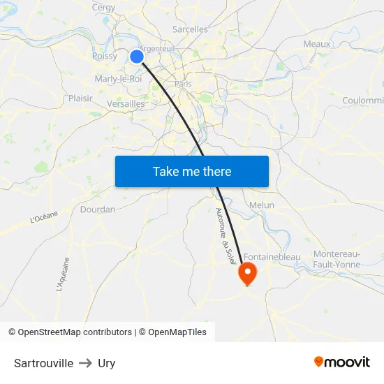 Sartrouville to Ury map