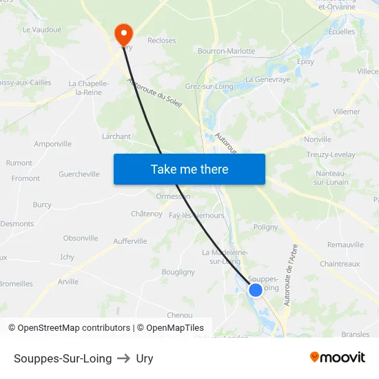 Souppes-Sur-Loing to Ury map