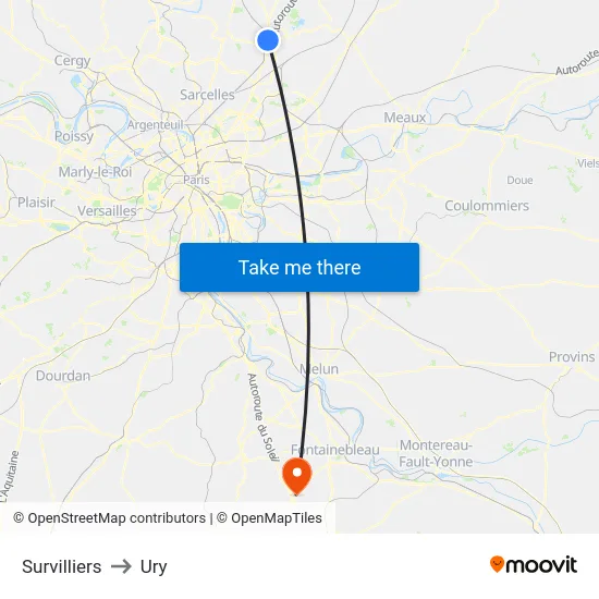 Survilliers to Ury map