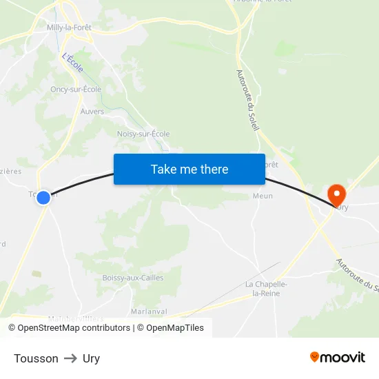 Tousson to Ury map