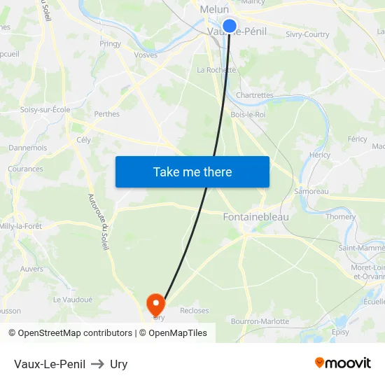 Vaux-Le-Penil to Ury map