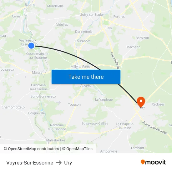 Vayres-Sur-Essonne to Ury map