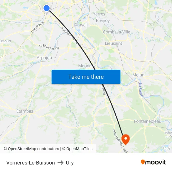 Verrieres-Le-Buisson to Ury map