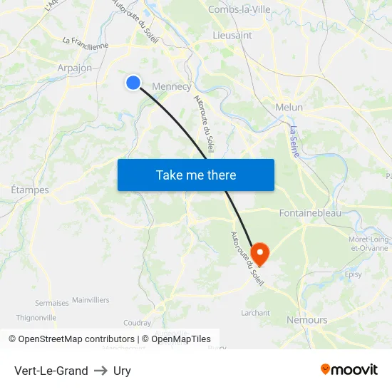 Vert-Le-Grand to Ury map