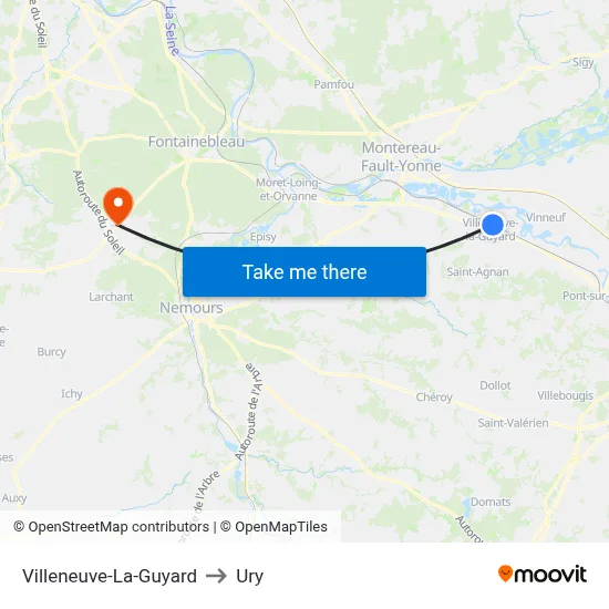 Villeneuve-La-Guyard to Ury map