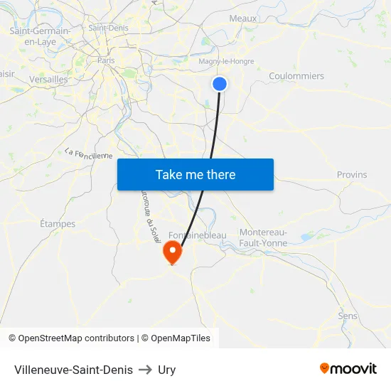 Villeneuve-Saint-Denis to Ury map