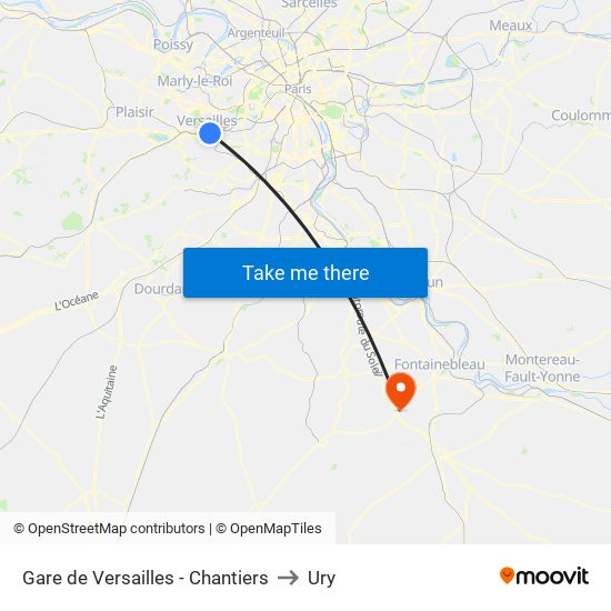 Gare de Versailles - Chantiers to Ury map