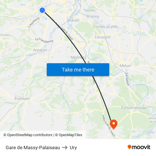 Gare de Massy-Palaiseau to Ury map