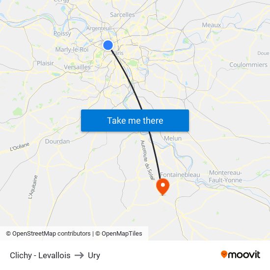 Clichy - Levallois to Ury map