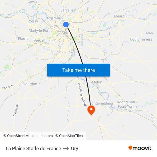 La Plaine Stade de France to Ury map