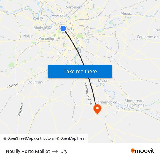 Neuilly Porte Maillot to Ury map