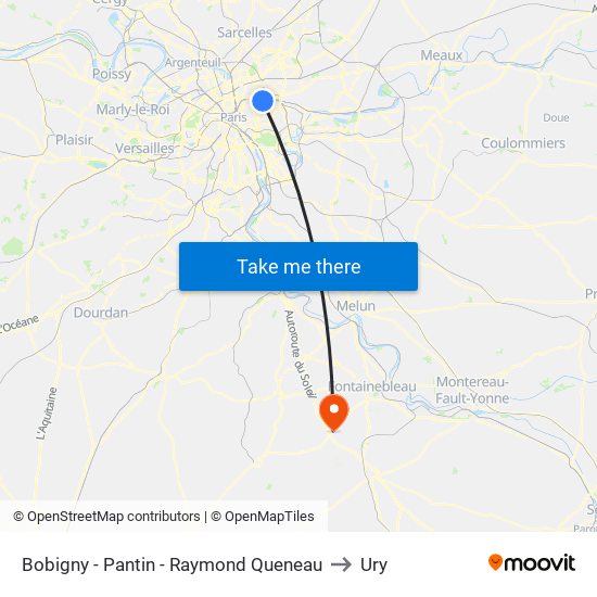 Bobigny - Pantin - Raymond Queneau to Ury map