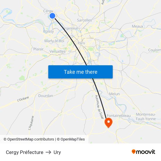 Cergy Préfecture to Ury map