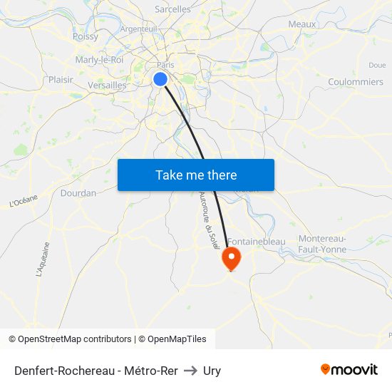 Denfert-Rochereau - Métro-Rer to Ury map