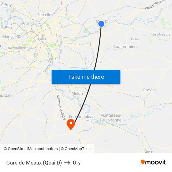 Gare de Meaux (Quai D) to Ury map