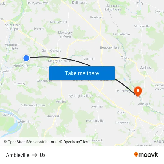 Ambleville to Us map