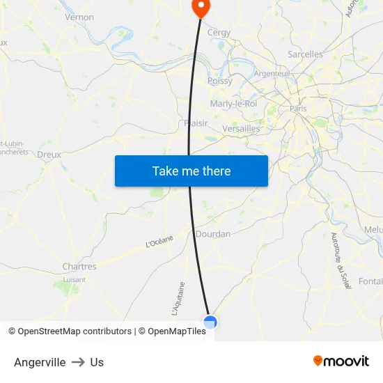 Angerville to Us map