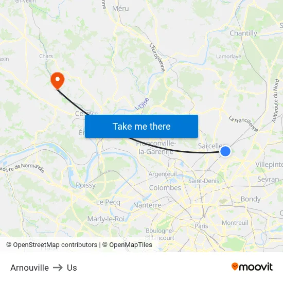 Arnouville to Us map