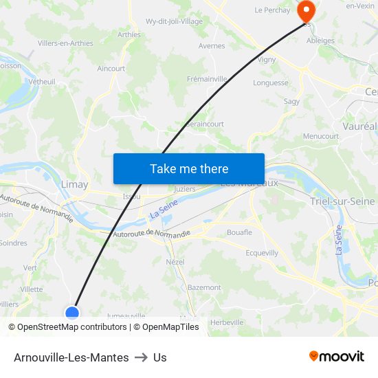 Arnouville-Les-Mantes to Us map