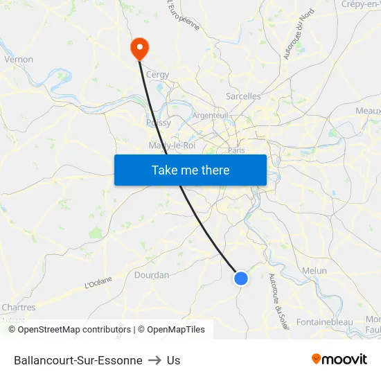 Ballancourt-Sur-Essonne to Us map