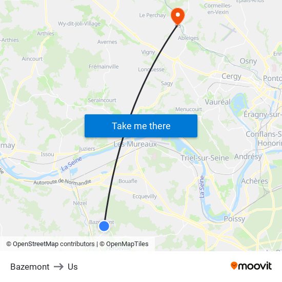 Bazemont to Us map