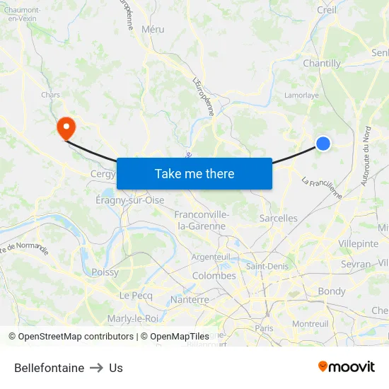 Bellefontaine to Us map
